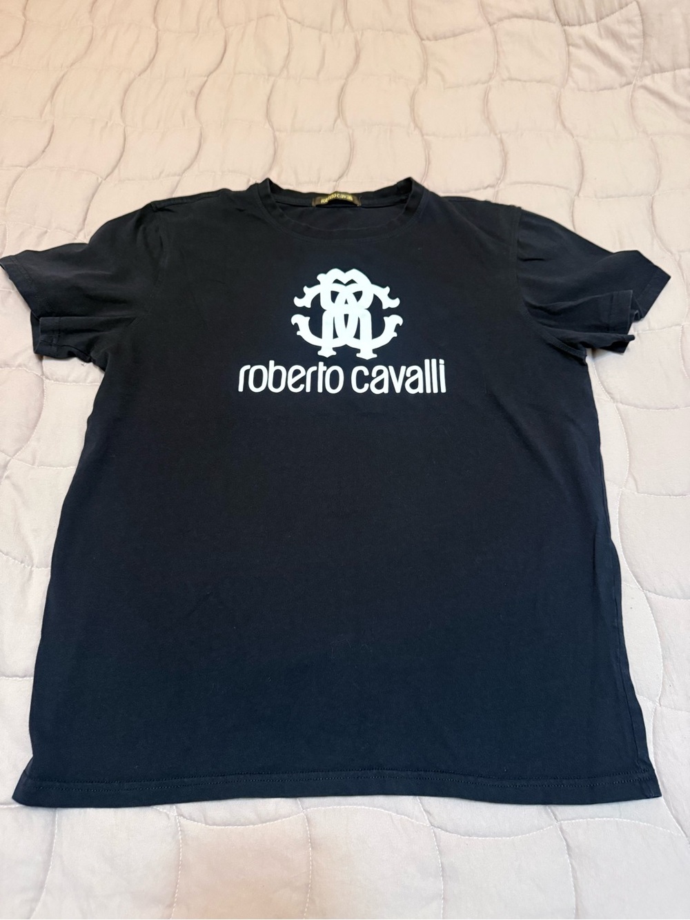 Roberto Cavalli Black T-Shirt with White Logo Emblem
